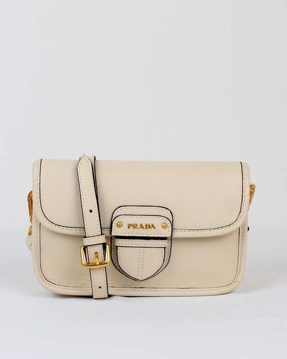 Prada Litchi Veins Shoulder Bag - 6029 Offwhite