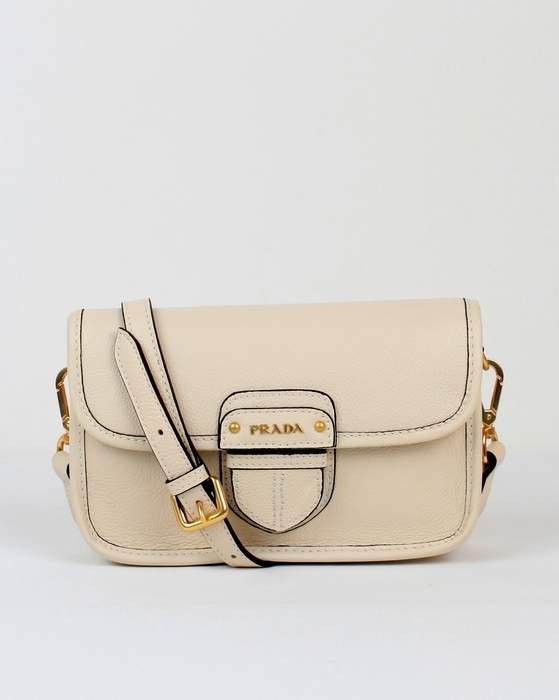 Prada Litchi Veins Shoulder Bag - 6029 Offwhite