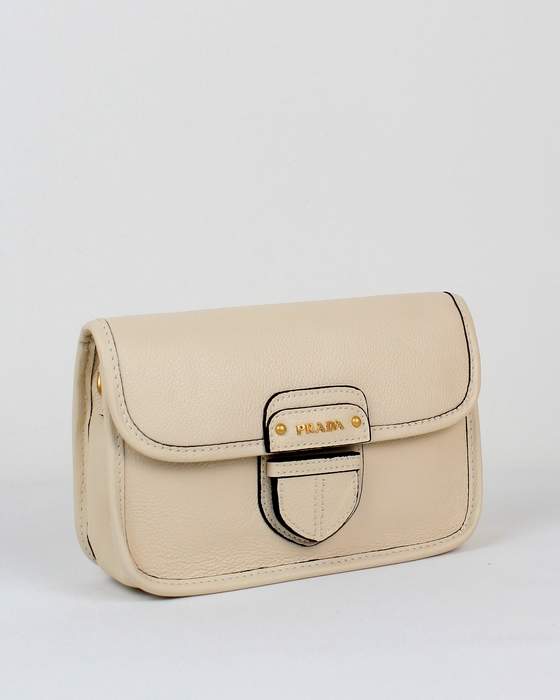 Prada Litchi Veins Shoulder Bag - 6029 Offwhite