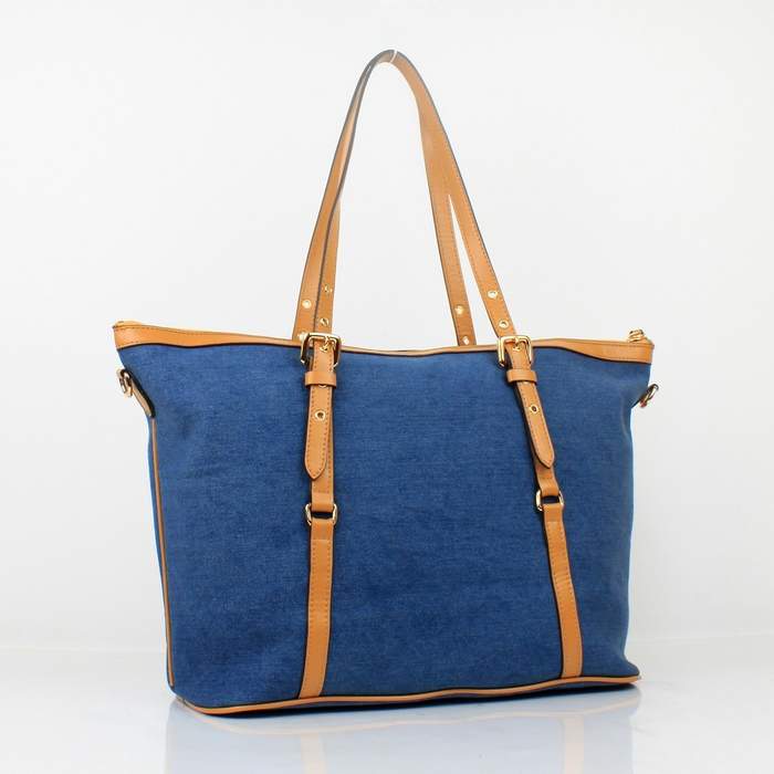 Prada Nappa Leather with Denim Fabric Tote Bag - 8036 Apricot