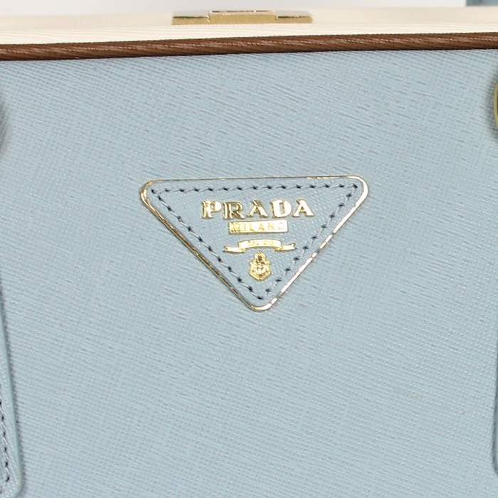 Prada Perforated Saffiano Leather Tote Bag BL0808 Blue & White - Click Image to Close