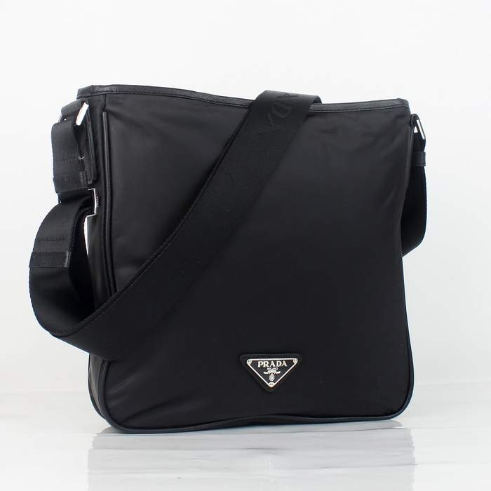 Prada Vela Fabric Flat Messenger Bag 0195 Black