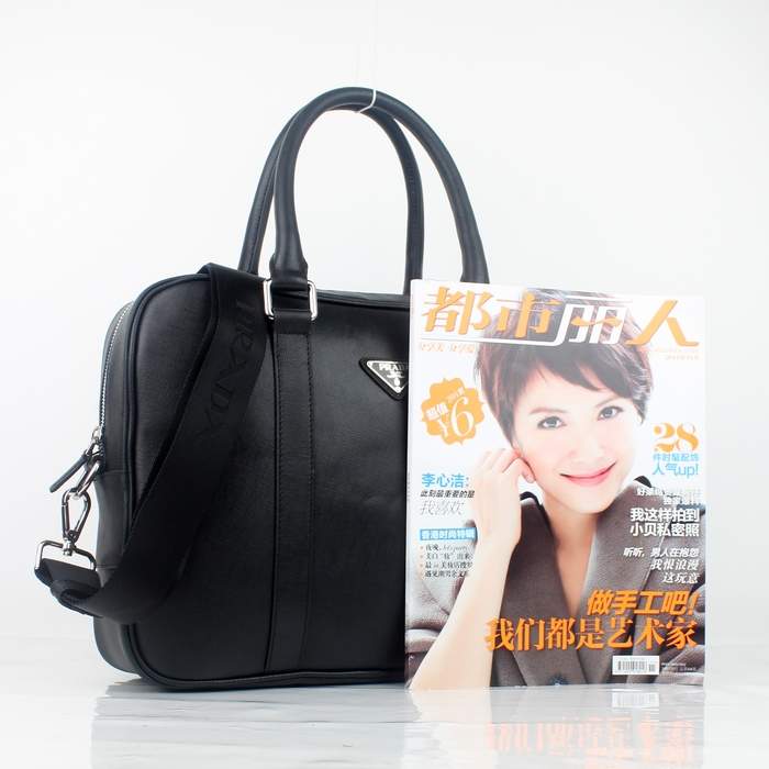 Prada Vela Leather Handbag 0661 Black