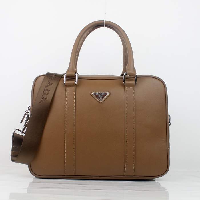 Prada Vela Leather Handbag 0661 Coffee