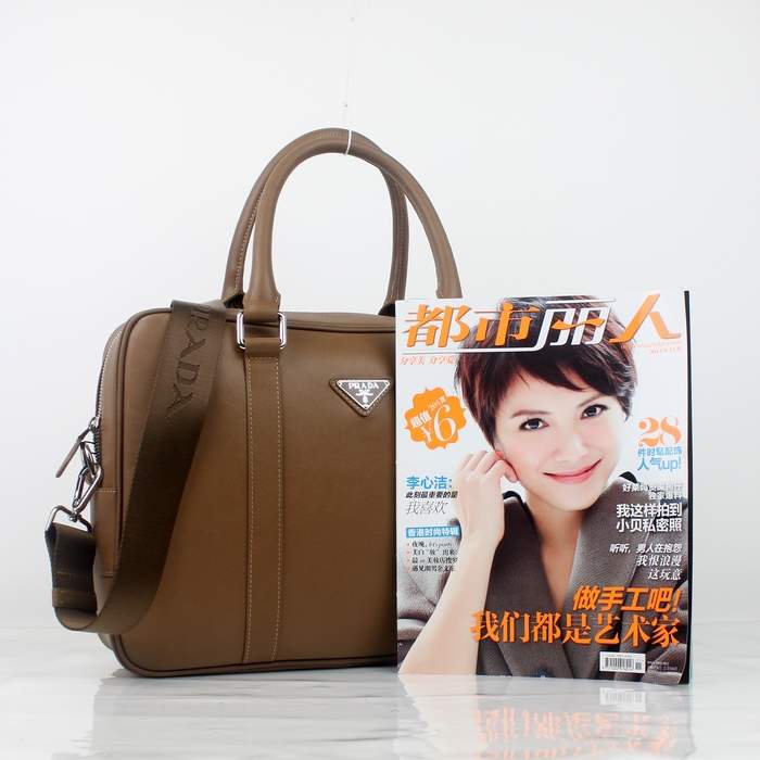 Prada Vela Leather Handbag 0661 Coffee