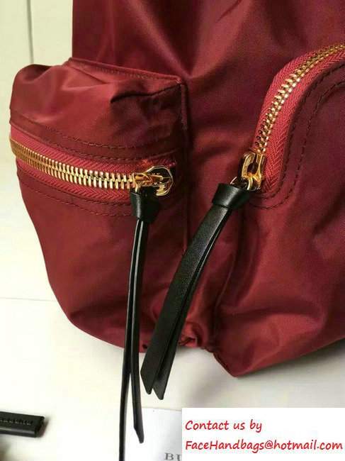 Burberry Technical Nylon And Leather Rucksack Large Backpack Bag burgundy 2016