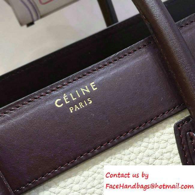 Celine Luggage Micro Tote Bag in Original Leather Burgundy/Grained White/Crinkle Pink 2016