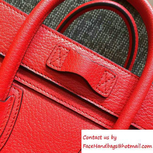 Celine Luggage Nano Tote Bag in Original Goatskin Leather Cerise 2016