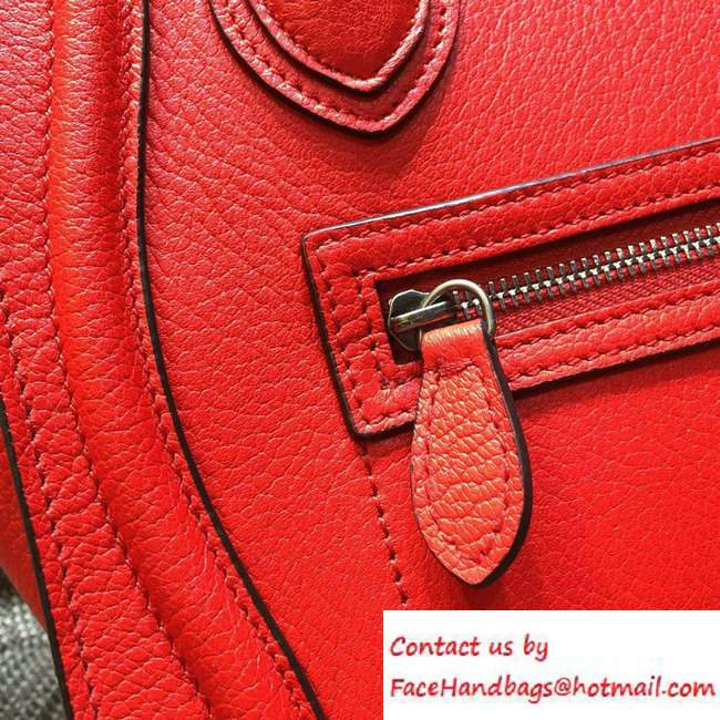 Celine Luggage Nano Tote Bag in Original Goatskin Leather Cerise 2016