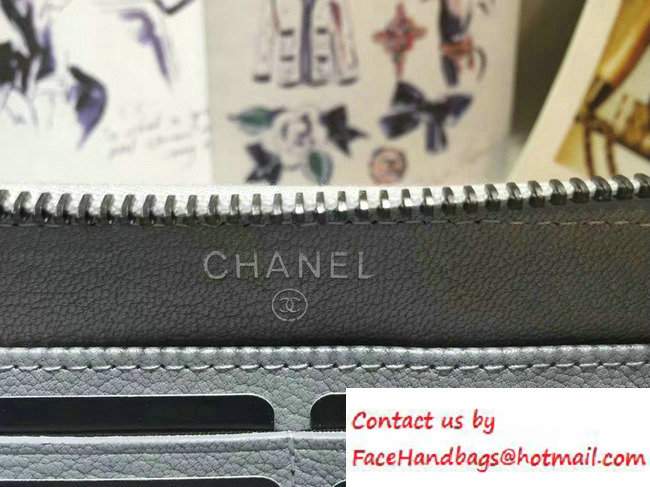 Chanel Calfskin Chain Boy Zip Wallet Silver 2016