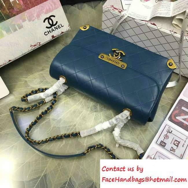 Chanel Lambskin Golden CC Logo Flap Bag A93515 Blue 2016