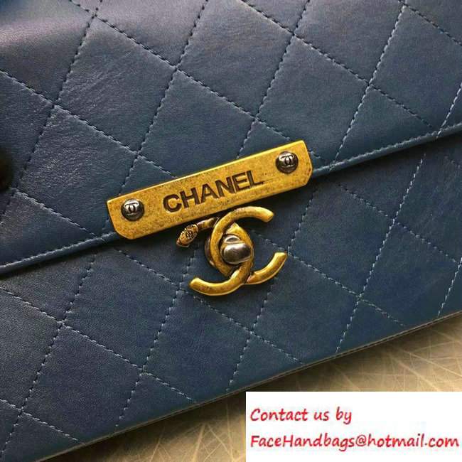 Chanel Lambskin Golden CC Logo Flap Bag A93515 Blue 2016