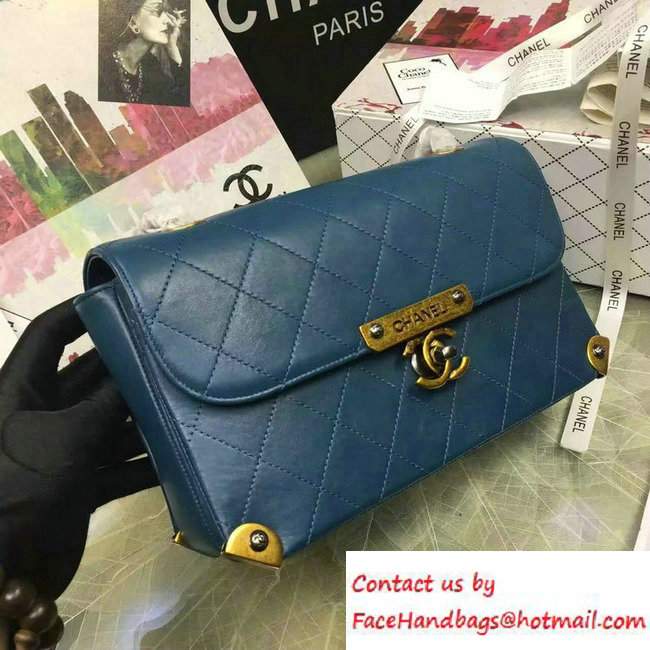 Chanel Lambskin Golden CC Logo Flap Bag A93515 Blue 2016