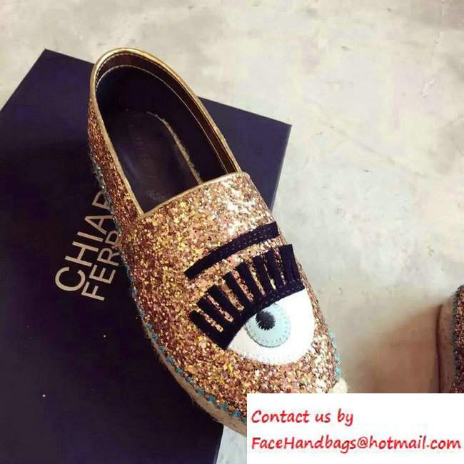 Chiara Ferragni Heel 3cm Blink Eyes Glitter Espadrilles Gold