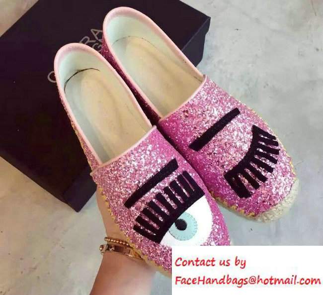 Chiara Ferragni Heel 3cm Blink Eyes Glitter Espadrilles Pink