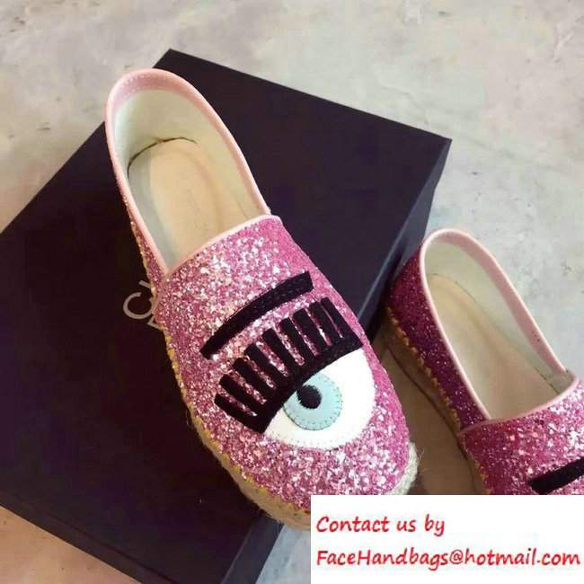 Chiara Ferragni Heel 3cm Blink Eyes Glitter Espadrilles Pink