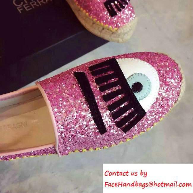 Chiara Ferragni Heel 3cm Blink Eyes Glitter Espadrilles Pink