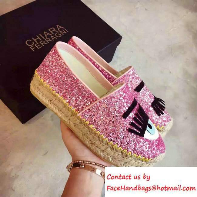 Chiara Ferragni Heel 3cm Blink Eyes Glitter Espadrilles Pink