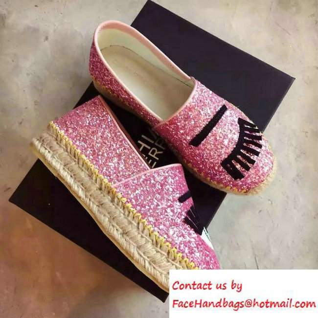 Chiara Ferragni Heel 3cm Blink Eyes Glitter Espadrilles Pink