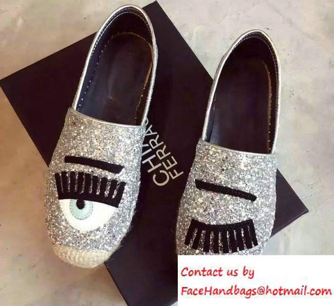 Chiara Ferragni Heel 3cm Blink Eyes Glitter Espadrilles Silver