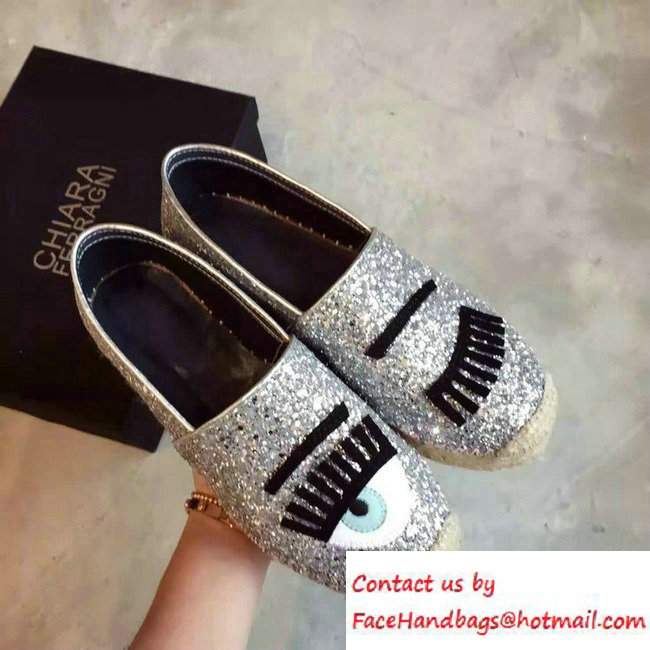 Chiara Ferragni Heel 3cm Blink Eyes Glitter Espadrilles Silver