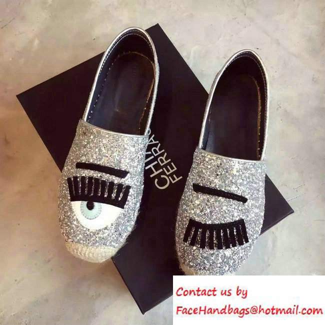 Chiara Ferragni Heel 3cm Blink Eyes Glitter Espadrilles Silver