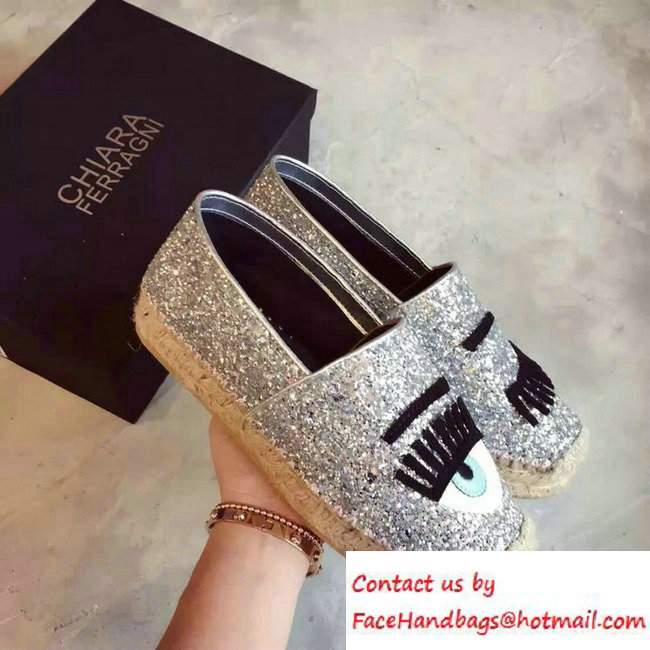 Chiara Ferragni Heel 3cm Blink Eyes Glitter Espadrilles Silver