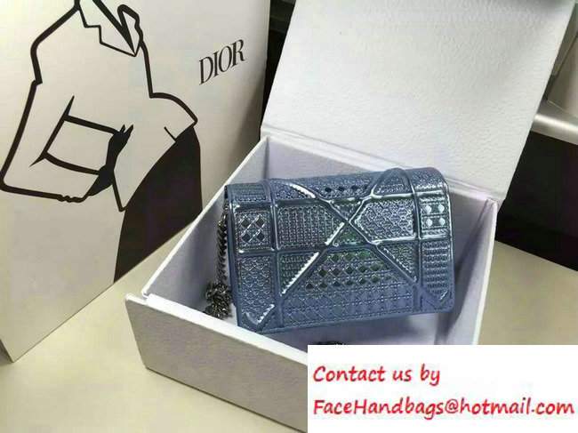 Dior Perforated Metallic Calfskin Diorama Micro Flap Bag Light Blue 2016