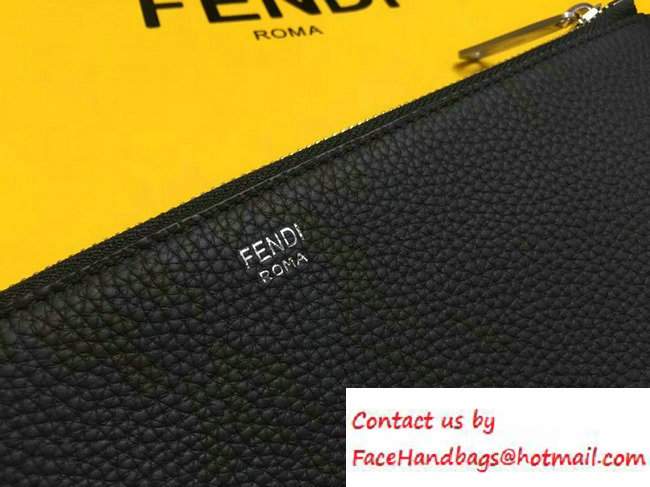 Fendi Roman Leather Faces Slim Clutch Pouch Bag Black 2016