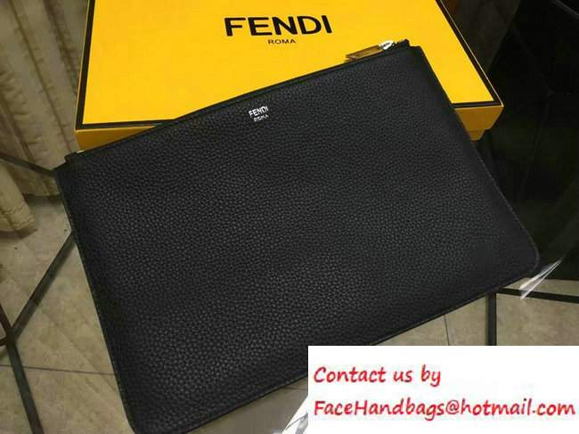 Fendi Roman Leather Faces Slim Clutch Pouch Bag Black 2016 - Click Image to Close