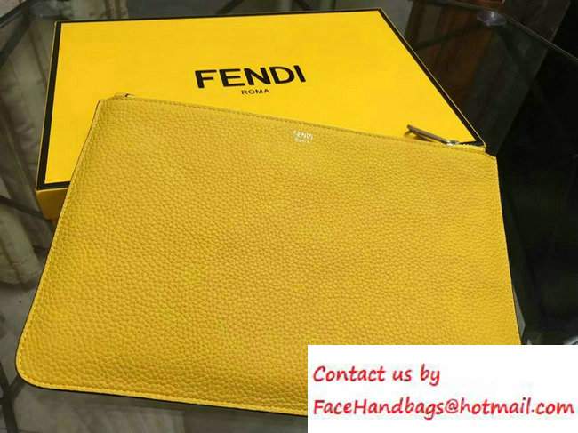 Fendi Roman Leather Faces Slim Clutch Pouch Bag Yellow 2016