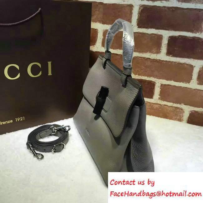 Gucci Bamboo Daily Leather Top Handle Small Bag 370831 Gray