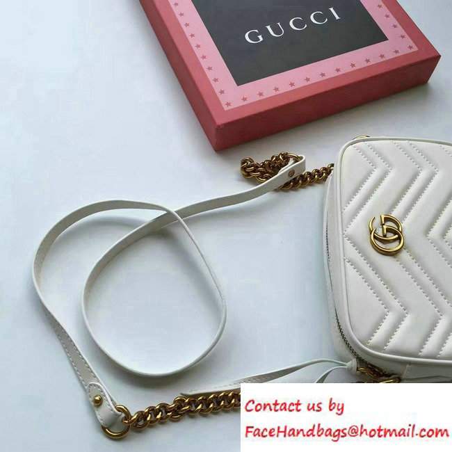 Gucci GG Marmont Matelasse Chevron Mini Chain Shoulder Camera Bag 448065 White 2016