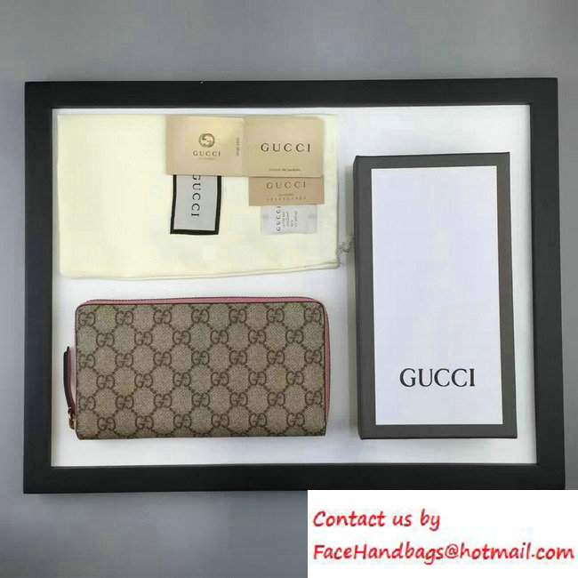 Gucci GG Supreme Zip Around Wallet 410102 Pink 2016