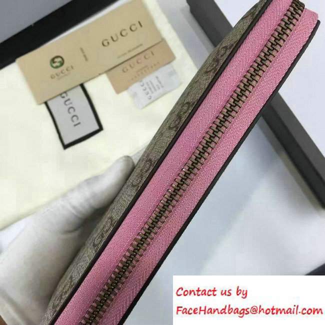 Gucci GG Supreme Zip Around Wallet 410102 Pink 2016