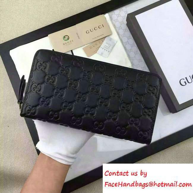 Gucci Signature Leather Zip Around Wallet 410102 Black 2016 [Gucci ...