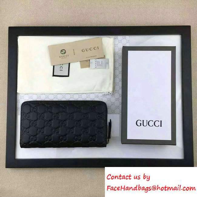 Gucci Signature Leather Zip Around Wallet 410102 Black 2016