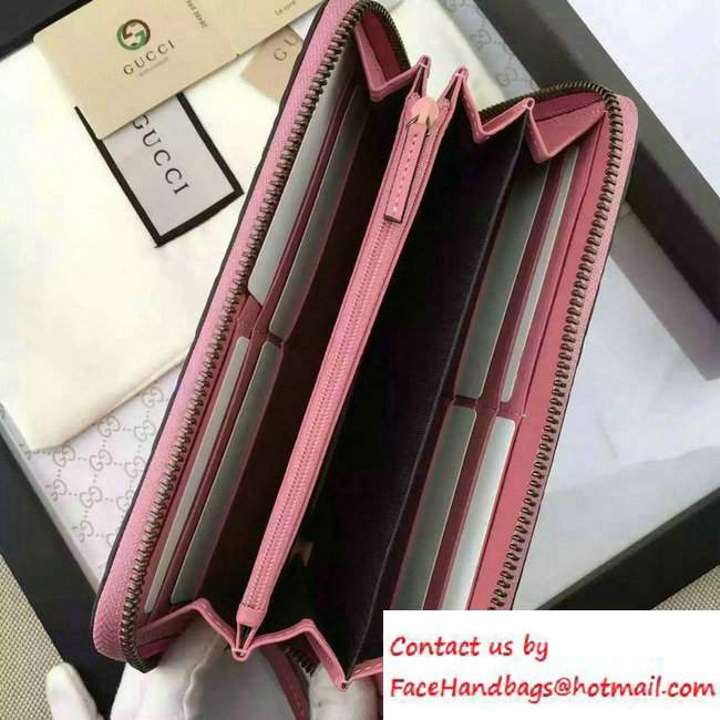 Gucci Signature Leather Zip Around Wallet 410102 Pink 2016