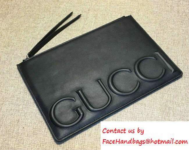 Gucci XL Leather Zip Pouch Clutch Bag 421853 Black 2016