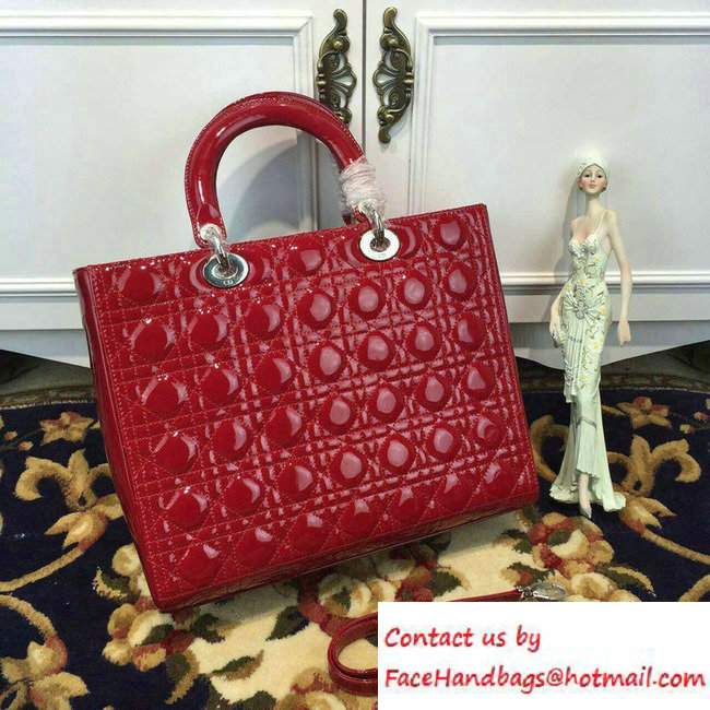 Lady Dior Large Bag in Patent Leather Dark Red