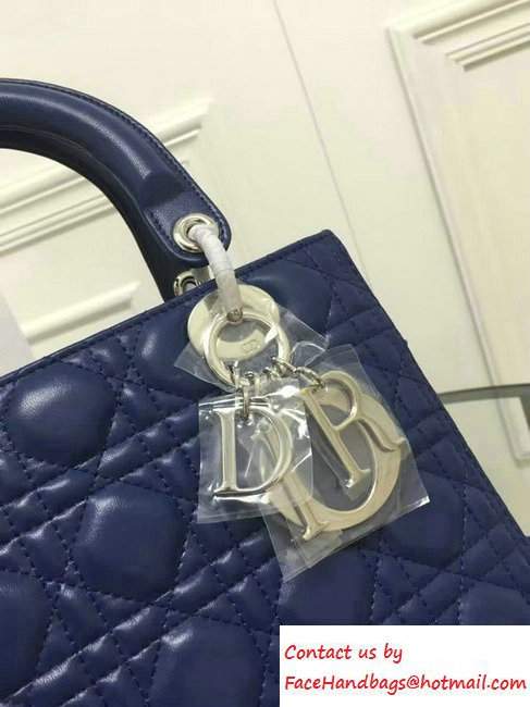 Lady Dior Sheepskin Medium Bag Royal Blue with Embroidered Crystal Chain Shoulder Strap 2016