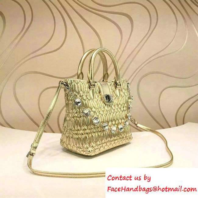 Miu Miu Crystal Matelasse Leather Top Handle Shoulder Bag 5BE001 Gold 2016