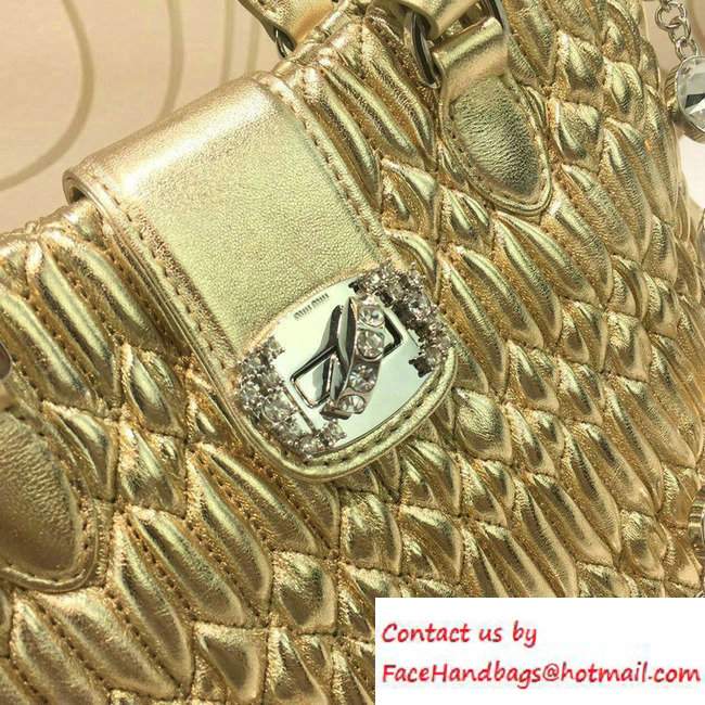 Miu Miu Crystal Matelasse Leather Top Handle Shoulder Bag 5BE001 Gold 2016