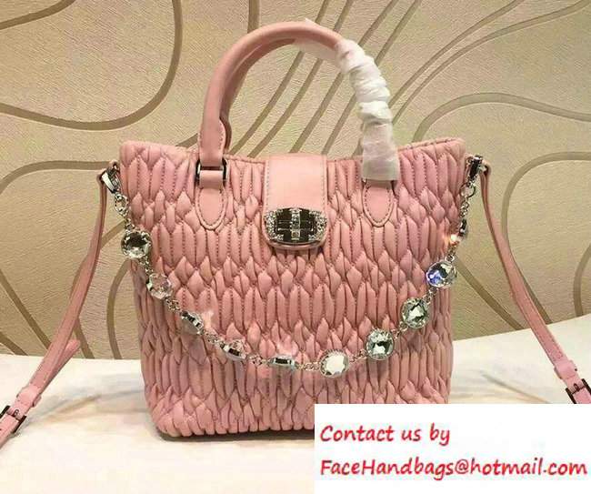 Miu Miu Crystal Matelasse Leather Top Handle Shoulder Bag 5BE001 Pink 2016 - Click Image to Close