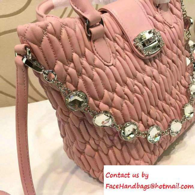 Miu Miu Crystal Matelasse Leather Top Handle Shoulder Bag 5BE001 Pink 2016