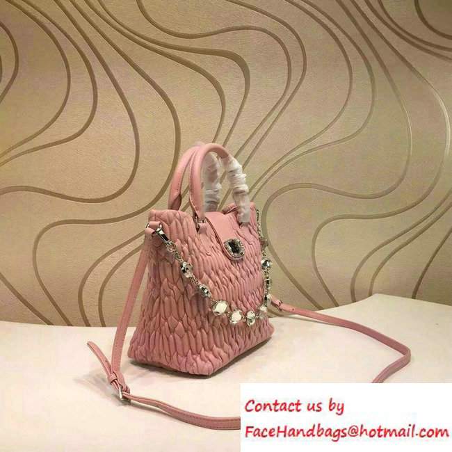 Miu Miu Crystal Matelasse Leather Top Handle Shoulder Bag 5BE001 Pink 2016