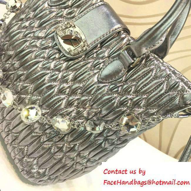 Miu Miu Crystal Matelasse Leather Top Handle Shoulder Bag 5BE001 Silver 2016