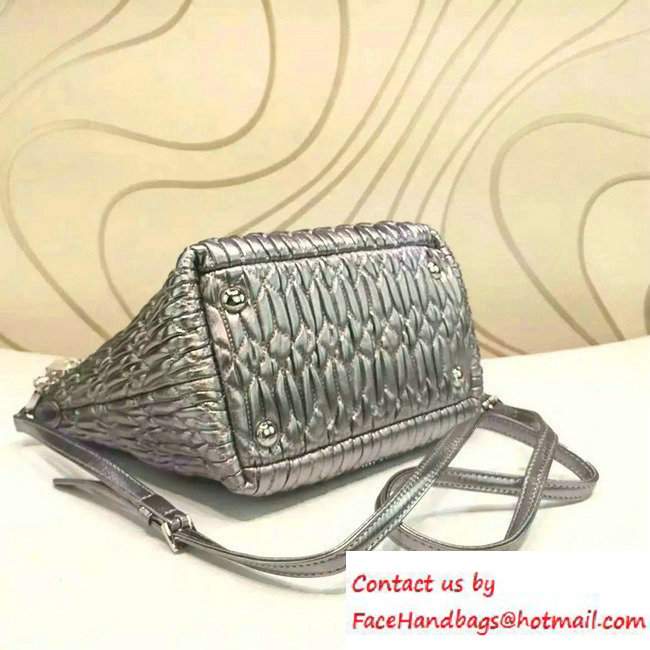 Miu Miu Crystal Matelasse Leather Top Handle Shoulder Bag 5BE001 Silver 2016