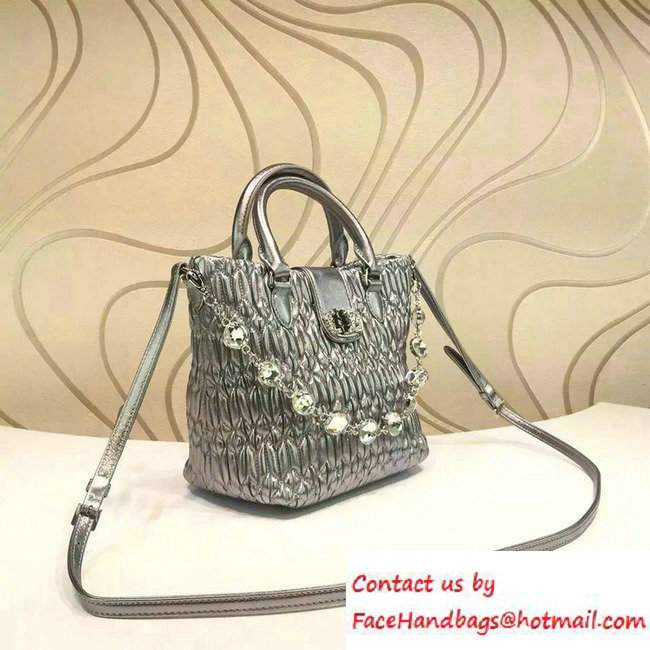 Miu Miu Crystal Matelasse Leather Top Handle Shoulder Bag 5BE001 Silver 2016