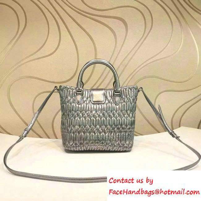 Miu Miu Crystal Matelasse Leather Top Handle Shoulder Bag 5BE001 Silver 2016